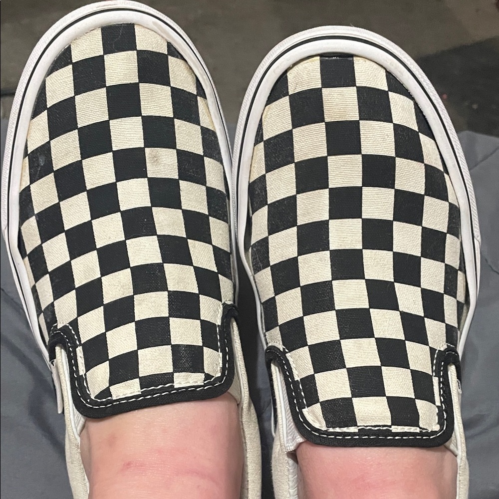 Vans black & white Checkerboard Slip-On Shoes
